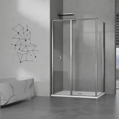 Grand Verre Cabine de douche 90x100 avec profilés en alu chromé à ouverture pivotante avec élément fixe