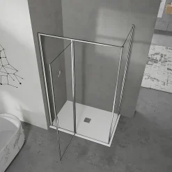 Grand Verre Cabine de douche 90x100 avec profilés en alu chromé à ouverture pivotante avec élément fixe