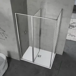 Grand Verre Cabine de douche 90x100 avec profilés en alu chromé à ouverture pivotante avec élément fixe