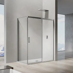 Grand Verre Cabine de douche avec porte coulissante 120x195 et paroi latérale 100x195 profilés chromés
