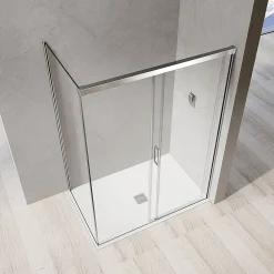 Cabine De Douche|Grand Verre Cabine de douche avec porte coulissante 120x195 et paroi latérale 90x195 profilés chromés