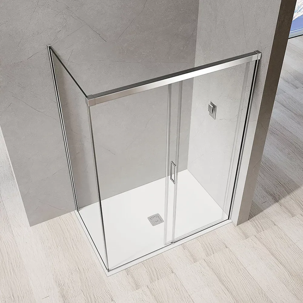 Cabine De Douche|Grand Verre Cabine de douche avec porte coulissante 120x195 et paroi latérale 90x195 profilés chromés