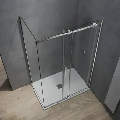 Grand Verre Cabine de douche style industriel avec porte coulissante 160 cm et paroi latérale 80 cm accessoires chromés