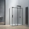 Grand Verre Cabine de douche style industriel avec porte coulissante 100x195 et paroi latérale 80x195 accessoires en noir mat