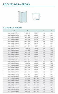 Grand Verre Cabine de douche style industriel avec porte coulissante 100x195 et paroi latérale 80x195 accessoires en noir mat
