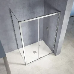 Cabine De Douche|Grand Verre Cabine de douche 100x90 avec ouverture coulissante accès de face profilés chromés