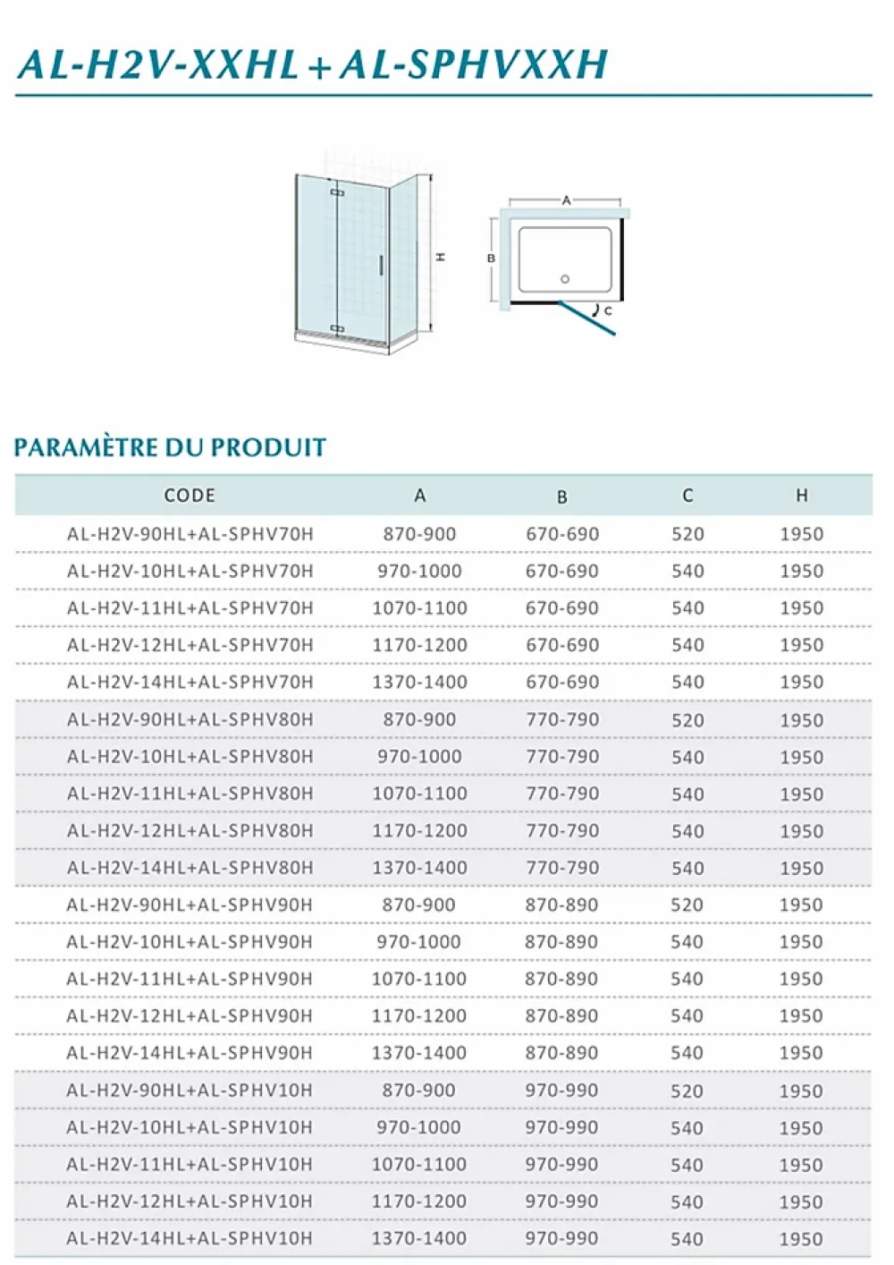 Cabine De Douche|Grand Verre Cabine de douche en verre et aluminium avec porte pivotante ouvrante vers la droite 100x70x195