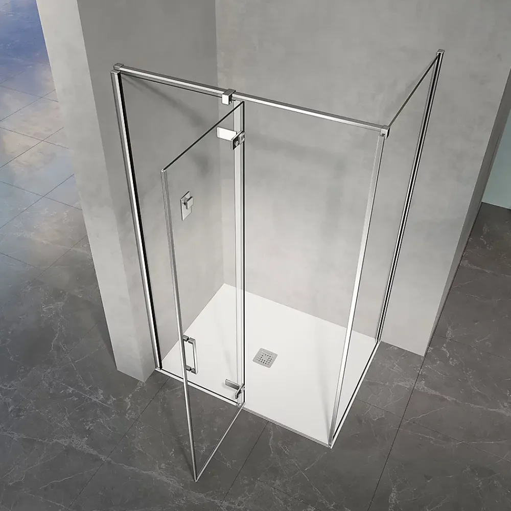 Cabine De Douche|Grand Verre Cabine de douche 90x70 avec porte à charnières en verre 8mm profilés chromé aspect inox
