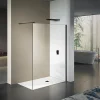Grand Verre Paroi de douche 70x200 avec profilé et barre de fixation en noir mat en verre securit 8mm nano-vitrifié