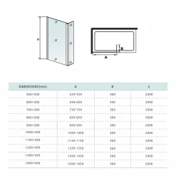 Paroi De Douche|Grand Verre paroi de douche avec retour pivotant 60+30 cm hauteur 200 cm avec barre de fixation 90cm en chromé