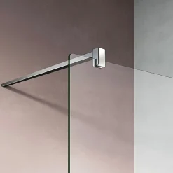 Grand Verre Paroi de douche 140x200 avec bande givrée au centre Profilé vertical et barre de stabilisation chromés