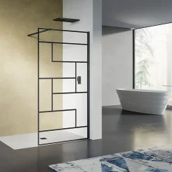 Paroi De Douche|Grand Verre Paroi de douche design moderne 80x200 verre trempé d'épaisseur 8 mm sérigraphie linéaire noir mat