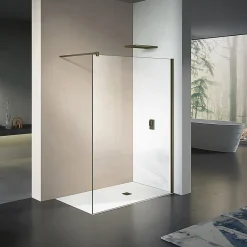 Paroi De Douche|Grand Verre Paroi de douche à l'Italienne 140x200 en verre 8mm anticalcaire avec barre de stabilisation en alu Bronze