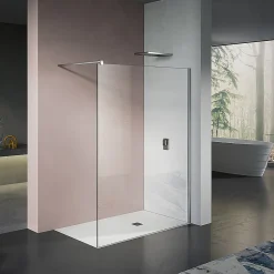 Paroi De Douche|Grand Verre Paroi de douche 50x200 avec profilé et barre de maintien chromés avec panneau de verre anticalcaire