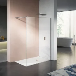 Grand Verre Paroi de douche 80x200 avec barre de stabilisation extensible jusqu'à 120 cm et profilé mural chromé