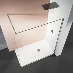 Grand Verre Paroi de douche 80x200 avec barre de stabilisation extensible jusqu'à 120 cm et profilé mural chromé