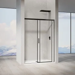 Grand Verre Porte de douche coulissante 120x 195 à amortisseurs en verre clair 8mm avec cadre noir mat