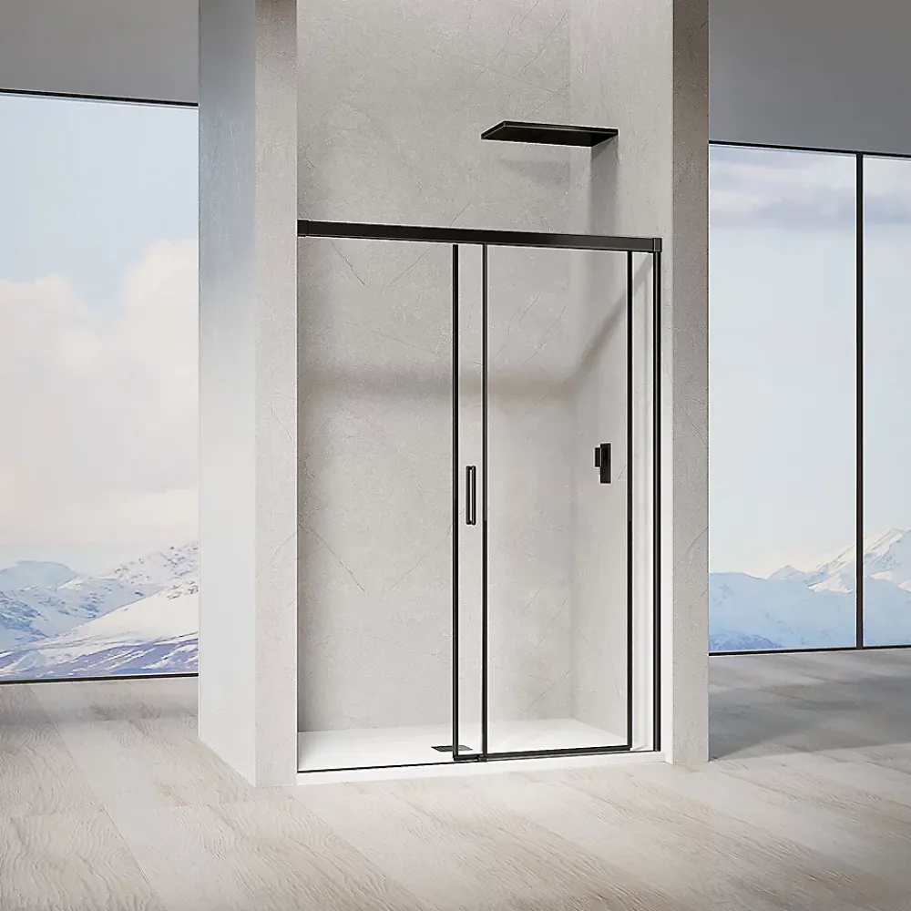 Grand Verre Porte de douche coulissante 120x 195 à amortisseurs en verre clair 8mm avec cadre noir mat