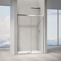Grand Verre Porte de douche coulissante 140x 195 à amortisseurs en verre clair 8mm avec cadre chromé