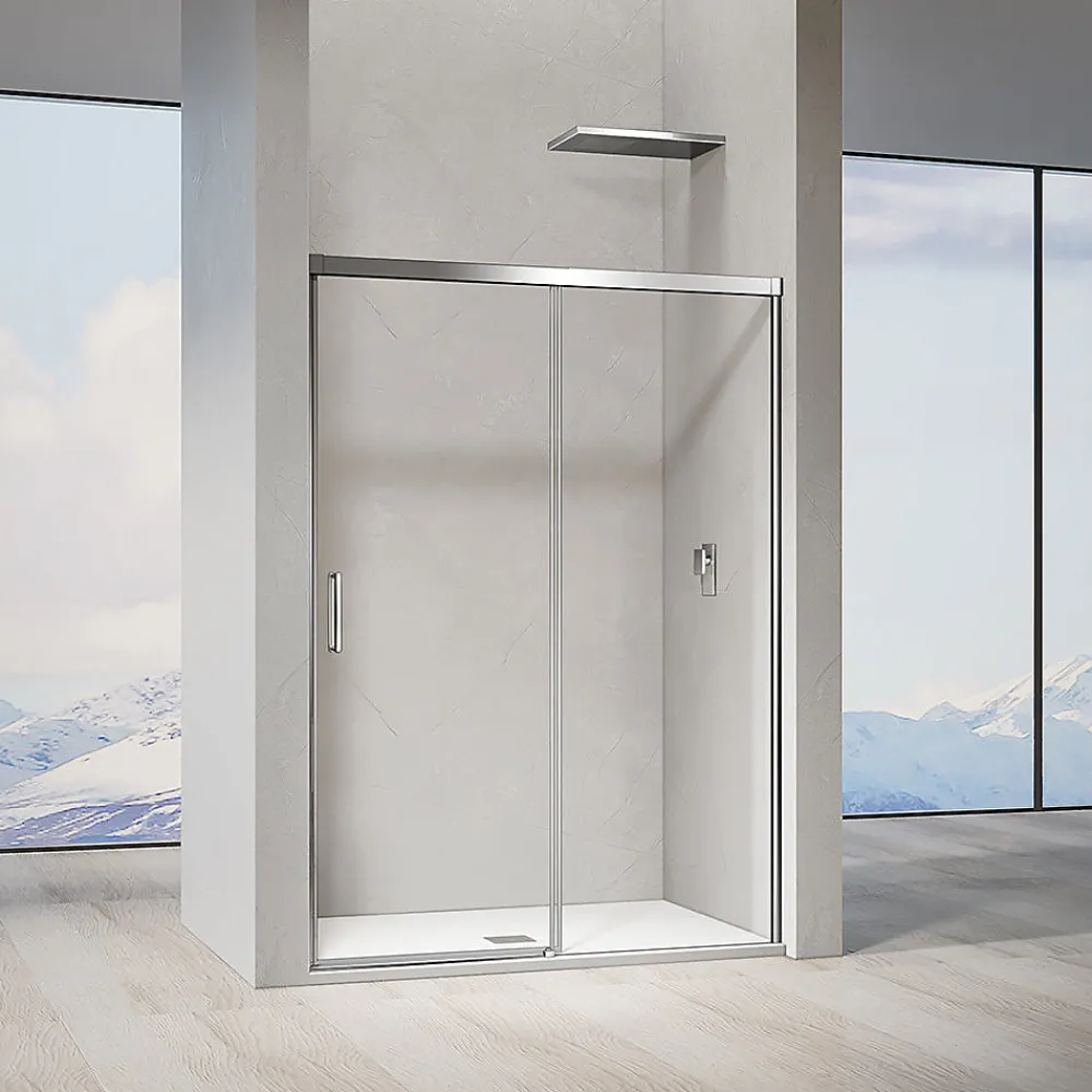 Grand Verre Porte de douche coulissante 140x 195 à amortisseurs en verre clair 8mm avec cadre chromé