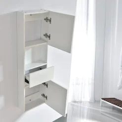 Colonne De Salle De Bains|Meuble De Salle De Bains Faible Profondeur|Stano Grande armoire de rangement ESSENTIEL hauteur 120 cm melamine blanc