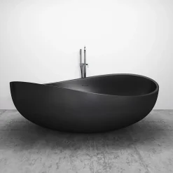 Baignoire Îlot|Bernstein Grande Baignoire îlot moderne fonte minérale salle de bain avec bonde et trop plein - 180x110x62cm - WAVE - Noir mat