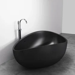 Baignoire Îlot|Bernstein Grande Baignoire îlot moderne fonte minérale salle de bain avec bonde et trop plein - 180x110x62cm - WAVE - Noir mat