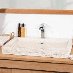 Wanda Collection Grande vasque 70cm à poser rectangle en pierre marbre Cosy crème
