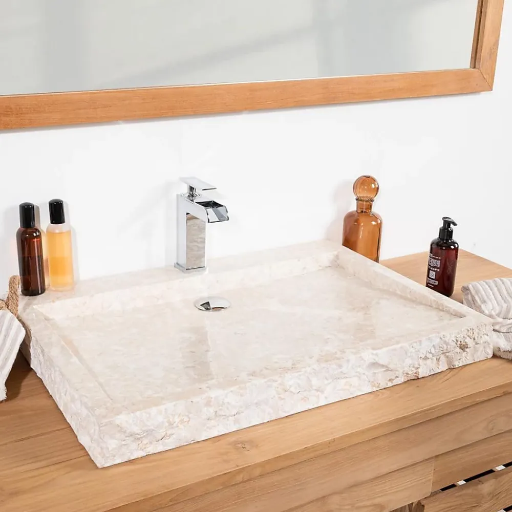 Wanda Collection Grande vasque 70cm à poser rectangle en pierre marbre Cosy crème