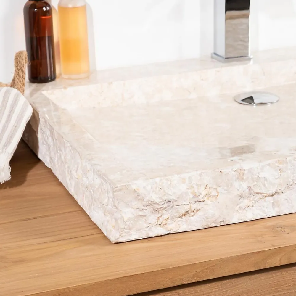Wanda Collection Grande vasque 70cm à poser rectangle en pierre marbre Cosy crème