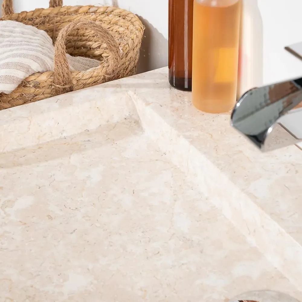 Wanda Collection Grande vasque 70cm à poser rectangle en pierre marbre Cosy crème