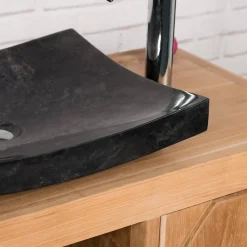 Vasque À Poser|Wanda Collection Grande vasque 50cm noir à poser rectangle en marbre Gènes poli