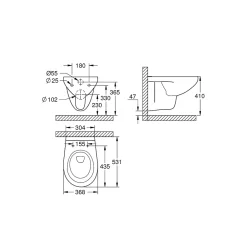 Wc Suspendu|Grohe - Cuvette WC suspendue Bau Ceramic - Porcelaine vitrifiée - Rimless - Chasse 3 6 litres
