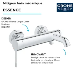 Robinet De Baignoire|Grohe - Mitigeur monocommande Bain Douche Essence