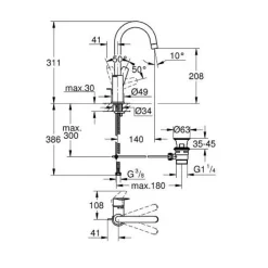 Robinet Lavabo Et Vasque|Grohe BauEdge Mitigeur monocommande Lavabo taille L (23760001)