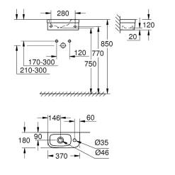 Lavabo|Grohe Euro Ceramic Lave-mains 370 x 180 mm (39327000)