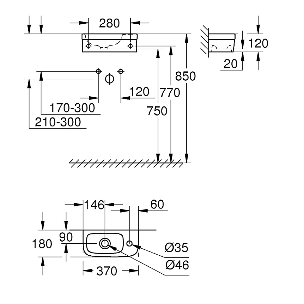 Lavabo|Grohe Euro Ceramic Lave-mains 370 x 180 mm (39327000)