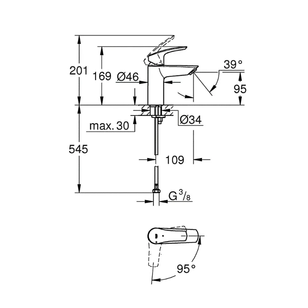 Robinet Lavabo Et Vasque|Grohe EUROSMART Mitigeur monocommande de lavabo Taille S, Chrome (32154003)