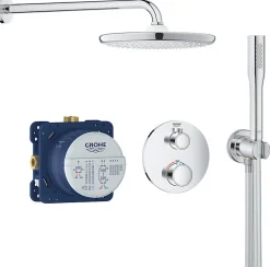 Grohe Grohtherm Set de douche encastré avec mitigeur thermostatique, douche de tête XXL 250 et douchette, Chrome (34727000-XXL2)