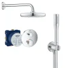 Grohe Grohtherm Set de douche encastré avec mitigeur thermostatique, douche de tête 210mm + Douchette avec support mural, Chrome