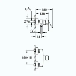Colonne De Douche Mécanique|Grohe Mitigeur de douche Start 2021 monocommande avec douchette 1jet Vitalio Joy Cube et flexible 200cm