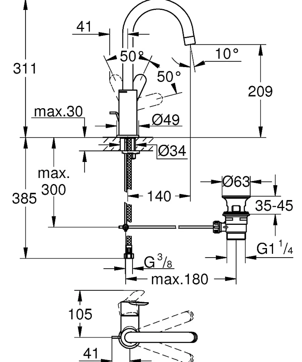 Robinet Lavabo Et Vasque|Grohe Mitigeur Lavabo L, DN 15 (MitigeurL1)