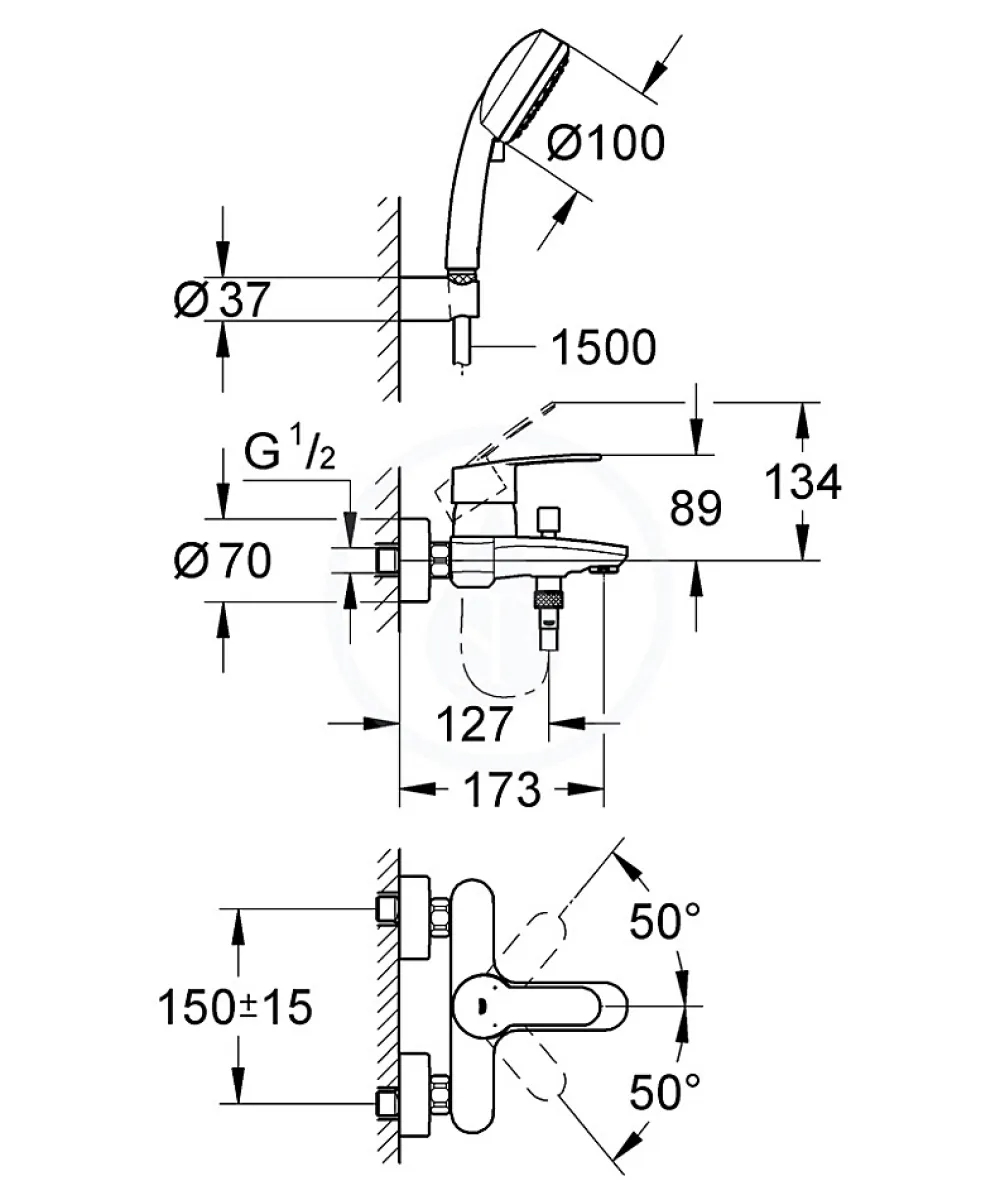 Grohe Mitigeur monocommande, 1/2' pour baignoire Eurostyle Cosmopolitan Chromé (3359220A)