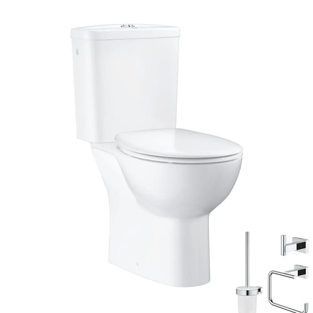 Grohe Pack WC à poser Bau Ceramic quickfix + Accessoires salle de bain Essentials Cube