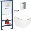 Wc Suspendu|Grohe Pack WC Bâti-support Rapid SL + WC SAT Tornado sans bride + Abattant SoftClose + Plaque chrome (RSLTORNADO1)