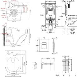 Wc Suspendu|Grohe Pack WC Bâti-support Rapid SL + WC SAT Tornado sans bride + Abattant SoftClose + Plaque chrome (RSLTORNADO1)