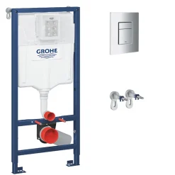 Wc Suspendu|Grohe Pack WC Bâti-support Rapid SL + WC SAT Tornado sans bride + Abattant SoftClose + Plaque chrome (RSLTORNADO1)