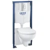 Wc Suspendu|Grohe Pack WC Bâti-support Rapid SL + WC Bau Ceramic sans bride + Abattant softclose + Plaque chrome (39418000)