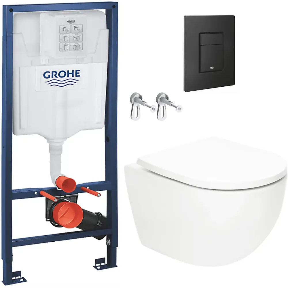 Grohe Pack WC Bâti-support Rapid SL + WC SAT Tornado sans bride + Abattant SoftClose + Plaque noire matte (RSLTORNADOKF0)