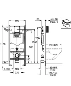 Wc Suspendu|Grohe Pack WC Bâti-support + WC sans bride Tornado Quiet SAT Fusion + Abattant softclose + Plaque Chrome